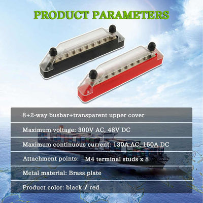 12V 100A Mini Power Distribution Terminal Bus Bar Max DC-150A 48V Cover 2M6+8M4 Posts