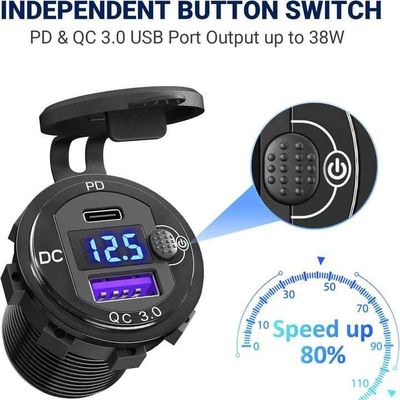 2 Ports PD QC3.0 Dual USB Car Charger With Waterproof Switch Long Lasting