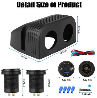 QC3.0 Double USB Car Charger Waterproof Switch Voltage 12-24V