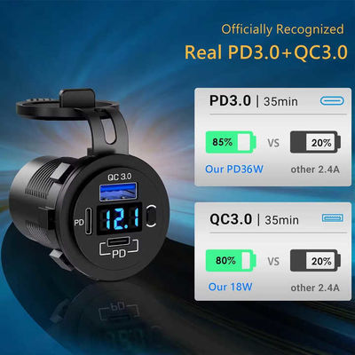 High Performance QC3.0 Dual PD 72W Car USB Charger With Voltage Display