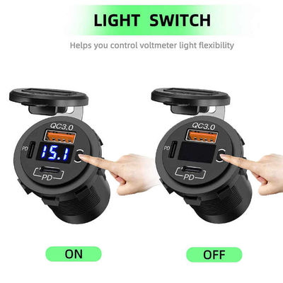 Dual PD QC3.0 12V/24V Triple USB Car Charger Golf Fast Charging PC Socket Phone