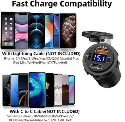 Dual PD QC3.0 12V/24V Triple USB Car Charger Golf Fast Charging PC Socket Phone