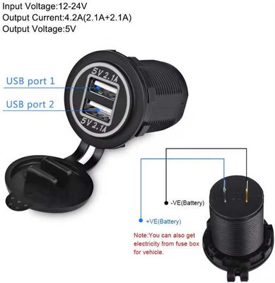 High Durability Three Colour Car LED Charger Socket 5V2.1A Dual Port Car Charger