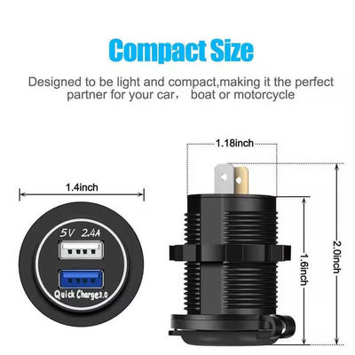 USB A Car Charger Dual Port QC3.0 5V 2.4A For Vehicle Marine Bus Vibration Resistant