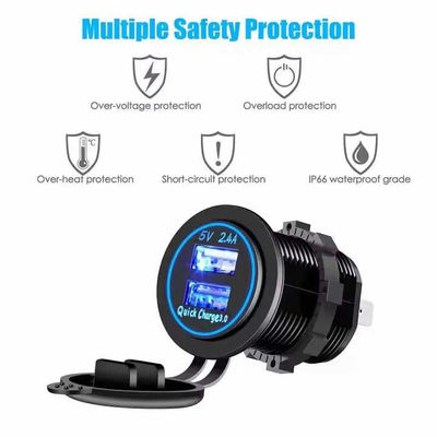 USB A Car Charger Dual Port QC3.0 5V 2.4A For Vehicle Marine Bus Vibration Resistant
