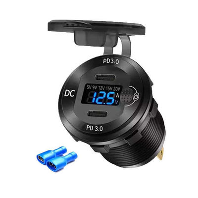 12-24V 54W Aluminum Dual PD 3.0 USB Car Charger Button Voltmeter
