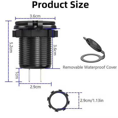 12-24V 54W Aluminum Dual PD 3.0 USB Car Charger Button Voltmeter