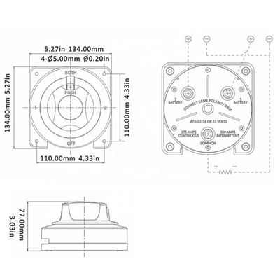 12-32VDC 175A Four Position Marine Battery Selector Switch With Both Option