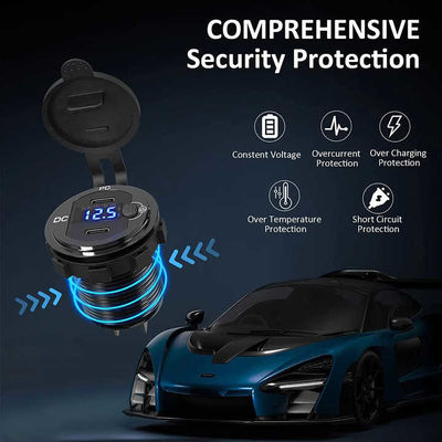 Aluminium Alloy Dual PD Car Charger With Voltmeter Switch Convenient Design