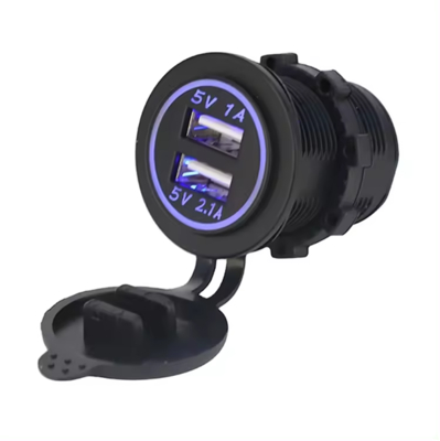 comprare Caricabatterie da auto ABS Dual USB-A con anello LED fabbricazione online