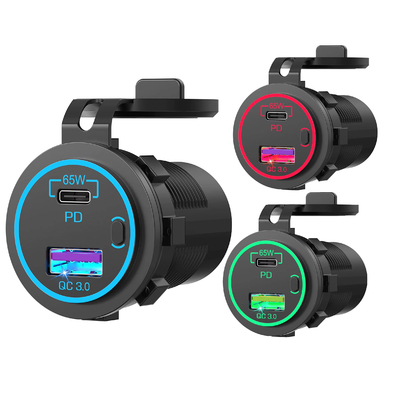 comprare 12/24v Flusso montato Socket doppio USB-A / USB-C QC3.0 PD65W Socket accenditore di sigarette fabbricazione online