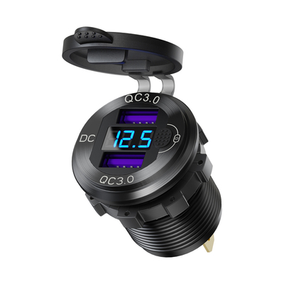 comprar 2025 Hot Sell Dual QC3.0 Car Charger de aleación de aluminio con pantalla de voltaje y botón Fabricación en línea