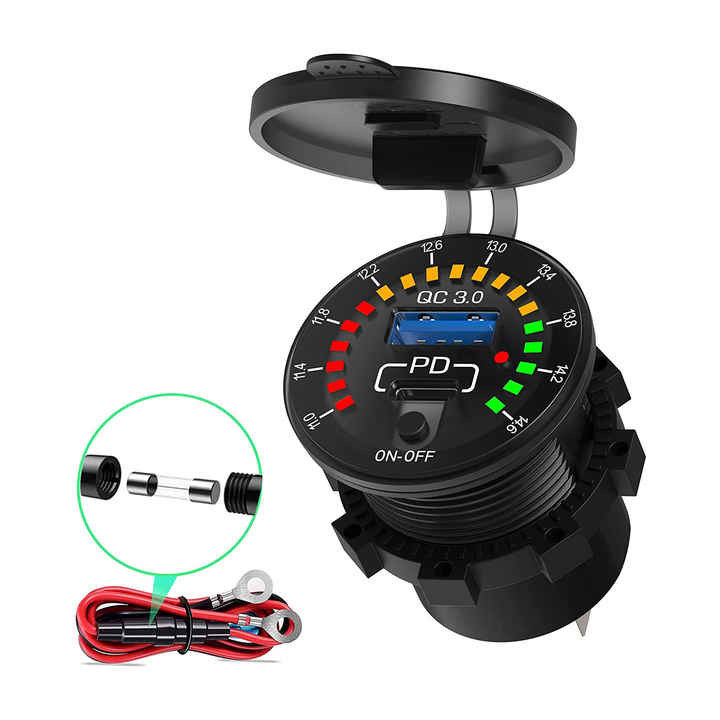 QC3.0 + PD Twin USB Car Charger Suit For Iphone 15 Car Charger With Color Screen