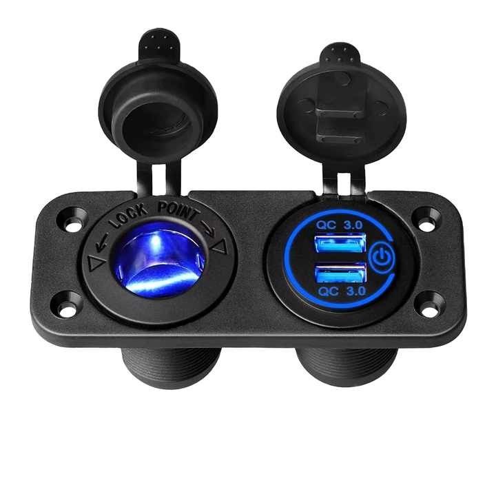 Dual QC3 0 USB 2 Gang Car Charger Socket Cigarette Lighter Switch Fast Charging