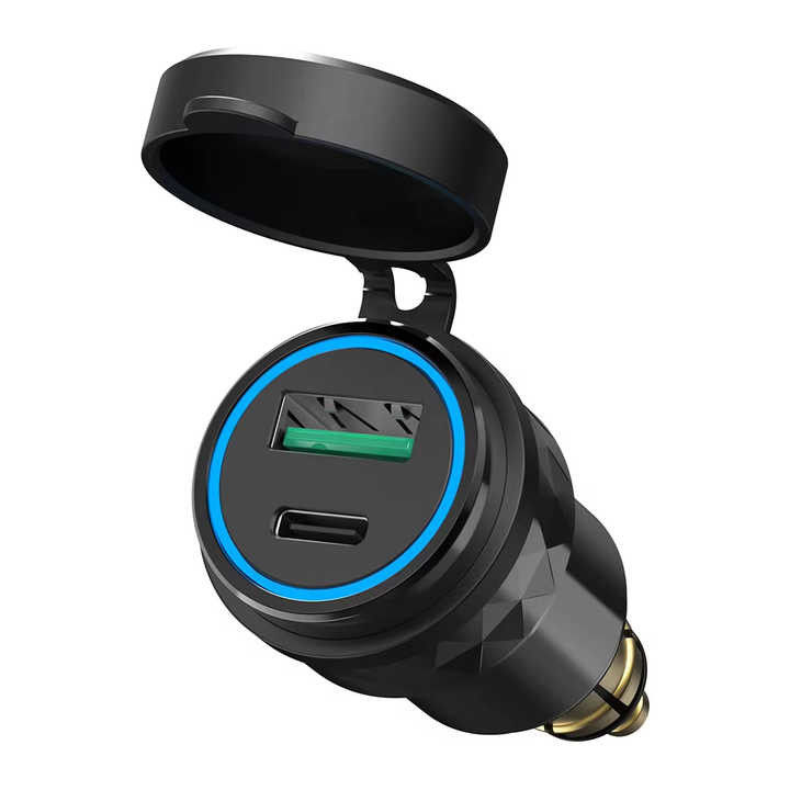 Waterproof PD QC3.0 Dual Port Motorcycle USB Charger 54W Aluminum Car Charger