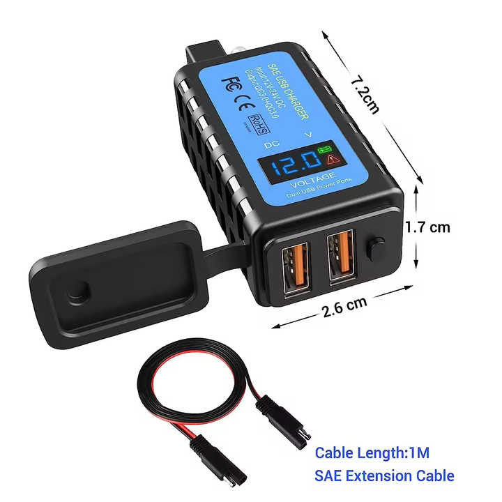 36W QC3.0 SAE Dual USB Motorcycle Iphone Charger With Switch 12-24V