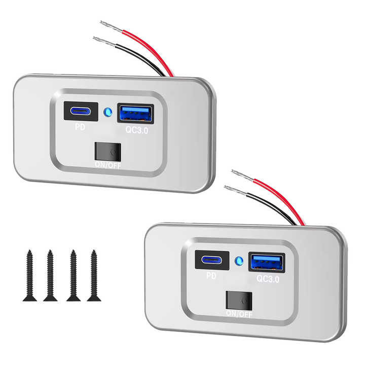RV 12v USB Wall Outlet Dual PD3.0 QC3.0 36W 18W With Aluminum Housing
