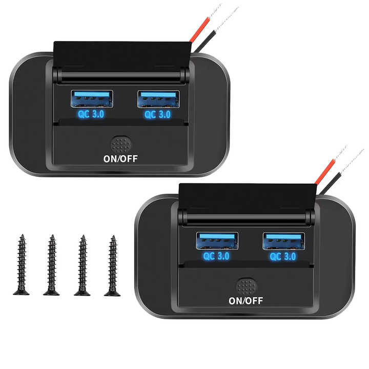 36W QC3.0 RV USB Charging Outlet Dual Port ON OFF Button Two Pins Connection