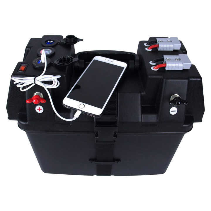 RV Smart Battery Box Trolling Motor Dual USB Voltmeter Power Isolator SUV ATV
