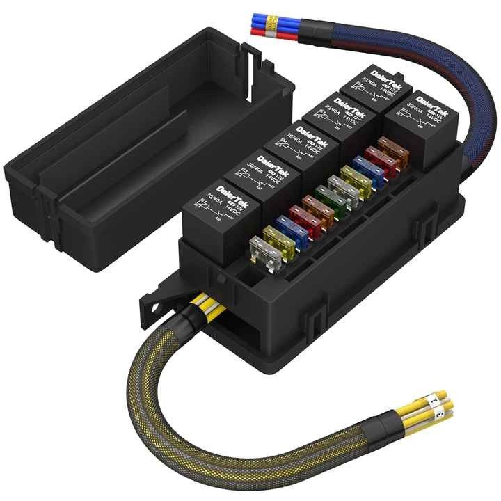 Pre Wired 12V Fuse And Relay Box 11 Way With ATC/ATO Blade Fuses Water Resistant