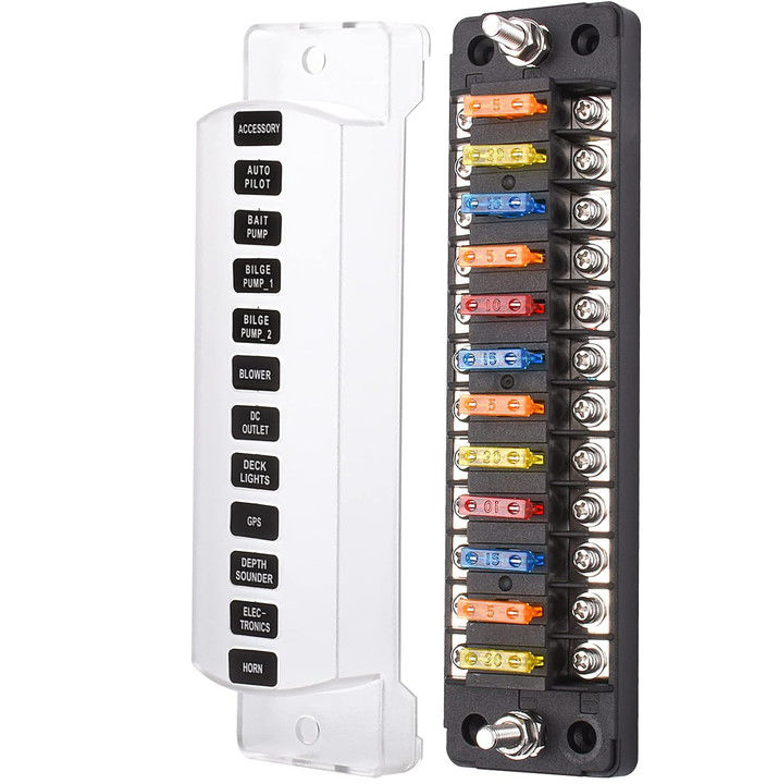 12Way 12Volt Non LED Waterproof Fuse Block For 12V/24V Marine Fuse Block