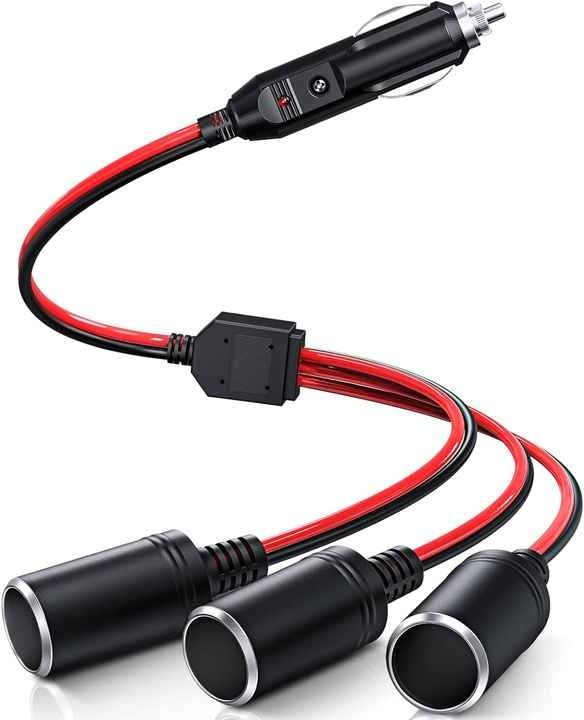 3 Way Cigarette Lighter Splitter Wiring Harness 12 Inch 16AWG 15A Car Power Splitter