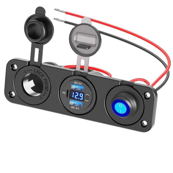 Double QC3.0 PD 2 Port Car Charger 54W Car Charger Adapter With On / Off Switch