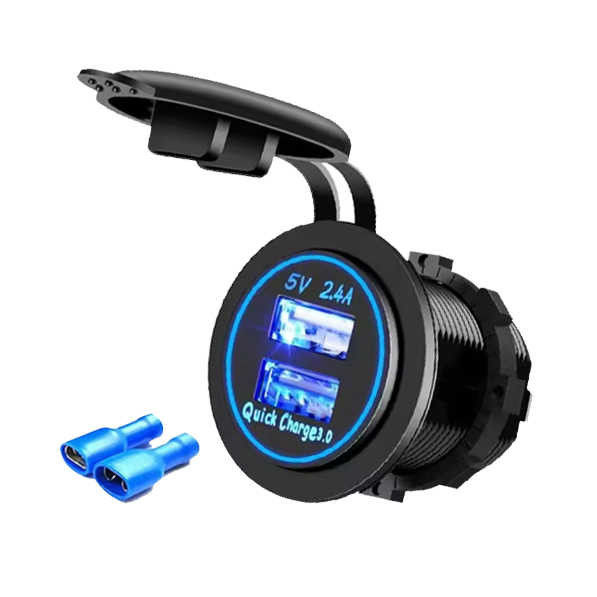 USB A Car Charger Dual Port QC3.0 5V 2.4A For Vehicle Marine Bus Vibration Resistant