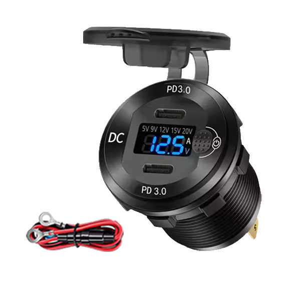 Compact Dual PD 3.0 Car Charger USB Type C Car Charger With Voltmeter Switch